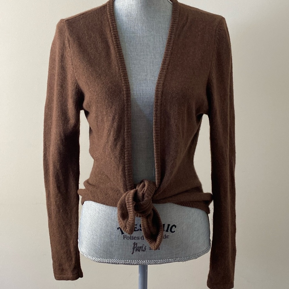 Isabella Bird Ballet Wrap Tie Front Cashmere Cardigan Sweater Brown Size Medium